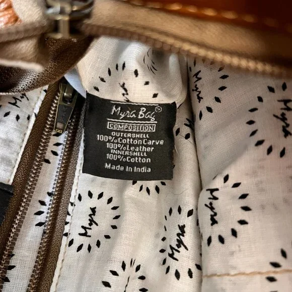 Myra Bag Brown Cow Hide Leather Turquoise Boho Western Large Crossbody Tote - Picture 12 of 14